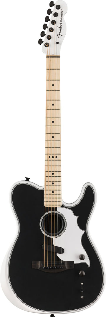 Telecaster Acoustasonic Triplesonic Jack White Satin Arctic Weiß Mit Schwarzer Decke Generalüberholt