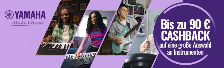 Tous les instruments Yamaha éligibles à l’offre de remboursement : pianos numériques, claviers et guitares. Jusqu’à 90€ de cashback, en stock.