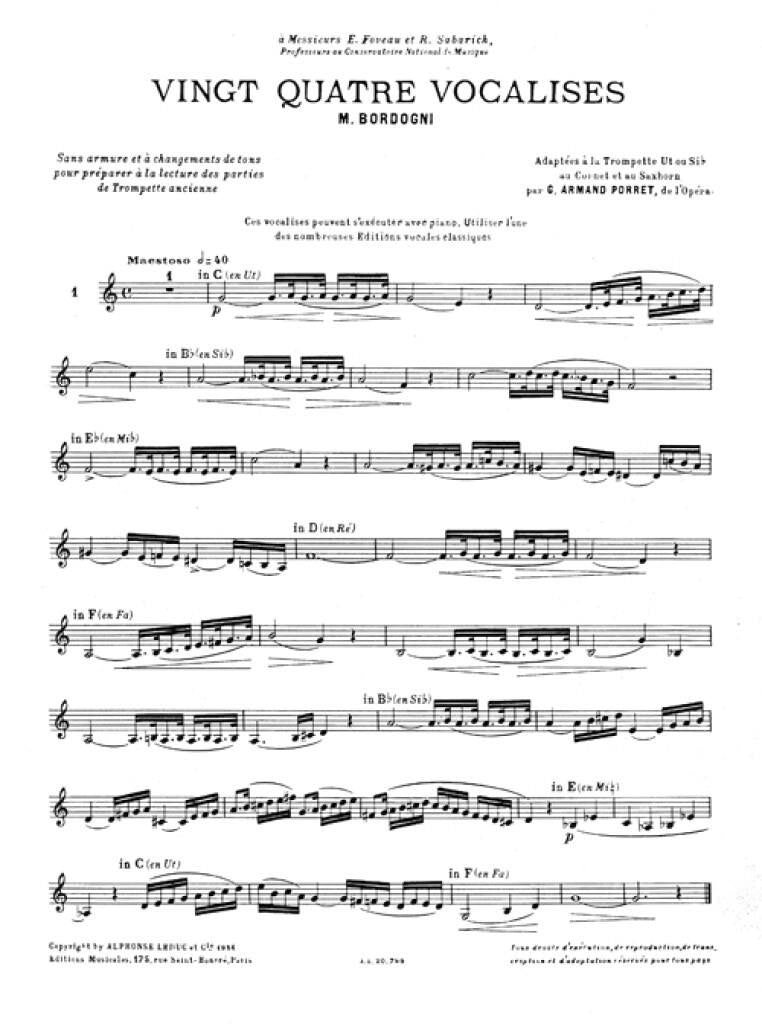 Bordogni. VINGT-quatre Vocalises - Trompette