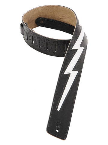 6,4 CM LEATHER WITH SEAMS LIGHTNING MOTIF SUEDE BACK - BLACK