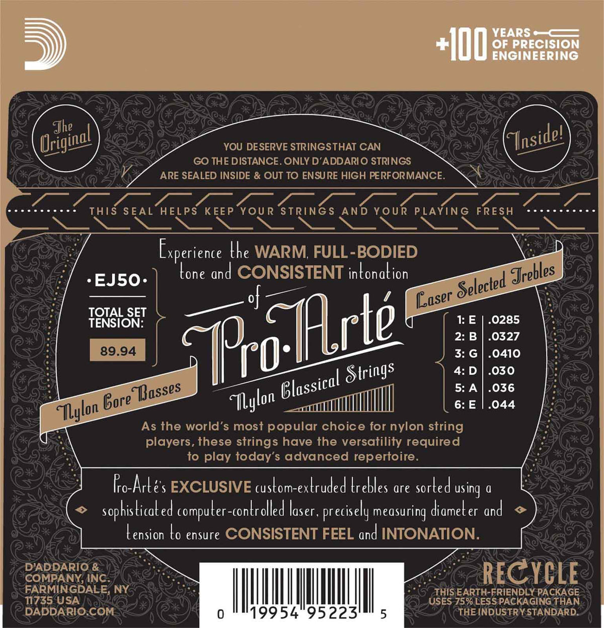 EJ50 PRO-ARTE BLACK NYLON CLASSICAL GUITAR STRINGS HARD TENSION