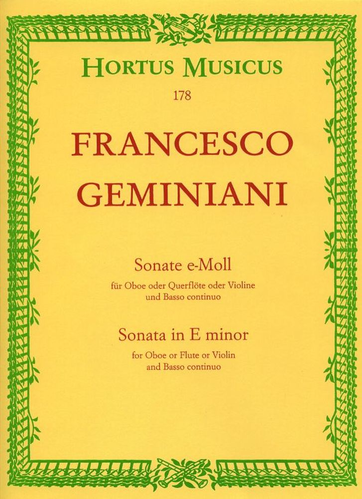 GEMINIANI - SONATE E-MOLL - OBOE ODER QUERFLÖTE ODER VIOLINE BASSO CONTINUO