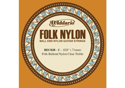 BEC028 FOLK NYLON GUITAR SINGLE STRING CLEAR NYLON BALL END .028