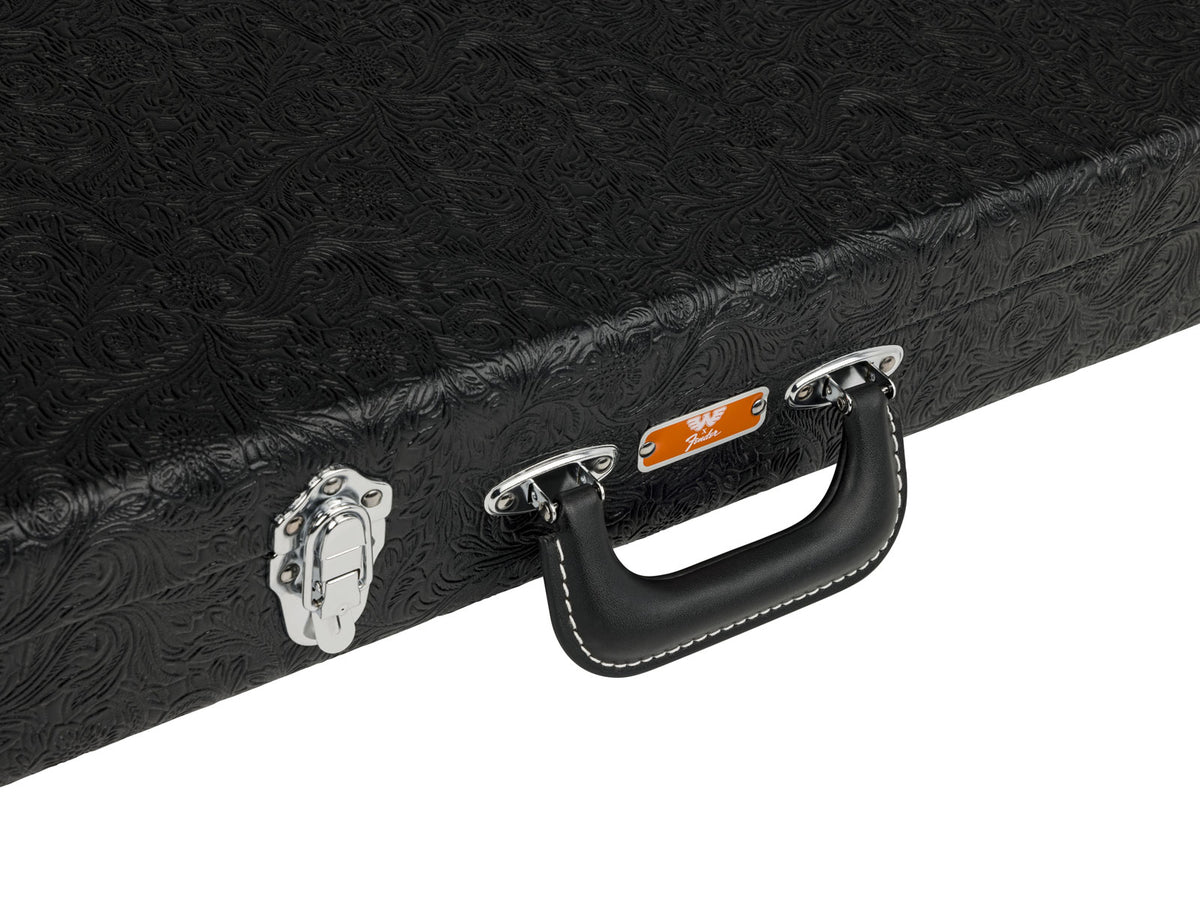 Waylon Jennings Strat-Tele Etui aus schwarzem geprägtem Leder