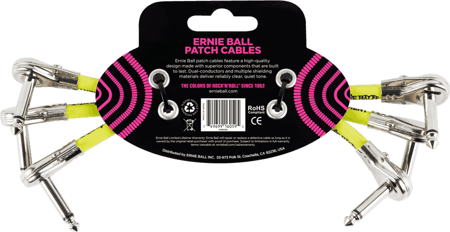 Instrumentenkabel-Patch-Pack 3er - Abgewinkelt Schlank - 15CM Schwarz