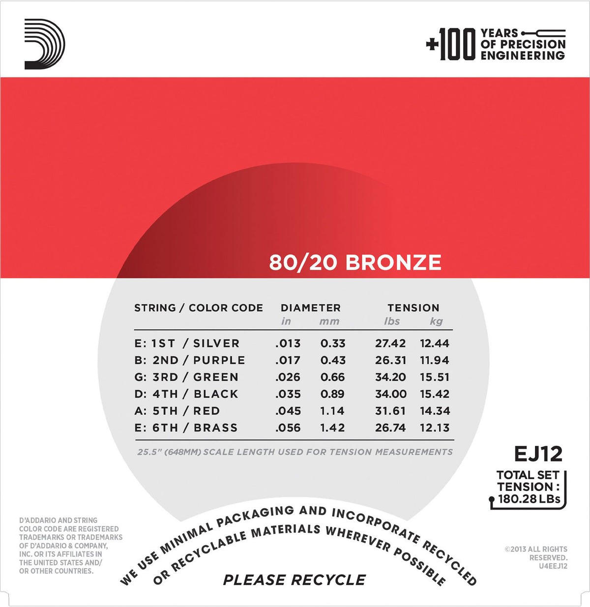 EJ12 80/12 BRONZE ACOUSTIC GUITAR STRINGS MEDIUM 13-56