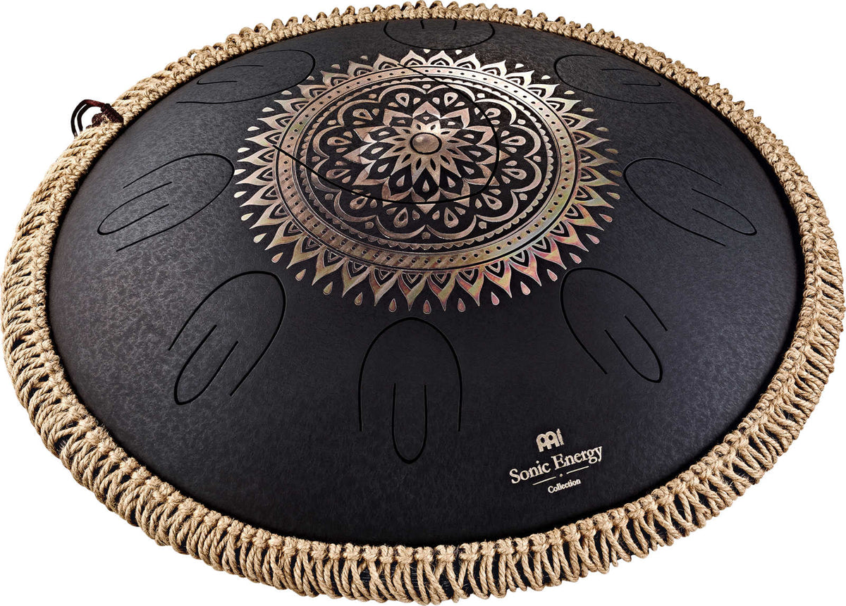 SONIC ENERGY OCTAVE STEEL TONGUE DRUM SCHWARZ GRAVIERTES BLUMENDESIGN D KURD
