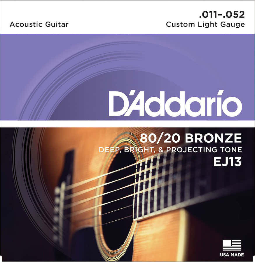 EJ13 80/20 BRONZE ACOUSTIC GUITAR STRINGS CUSTOM LIGHT 11-52