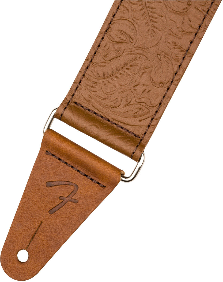 TOOLED LEATHER GUITAR STRAP 2" BROWN