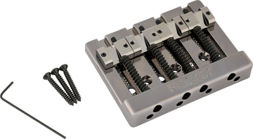 Fender HiMass 4-Saiten-Bassbrücken-Baugruppe mit Saitendurchführung und Messingreitern Schwarzchrom