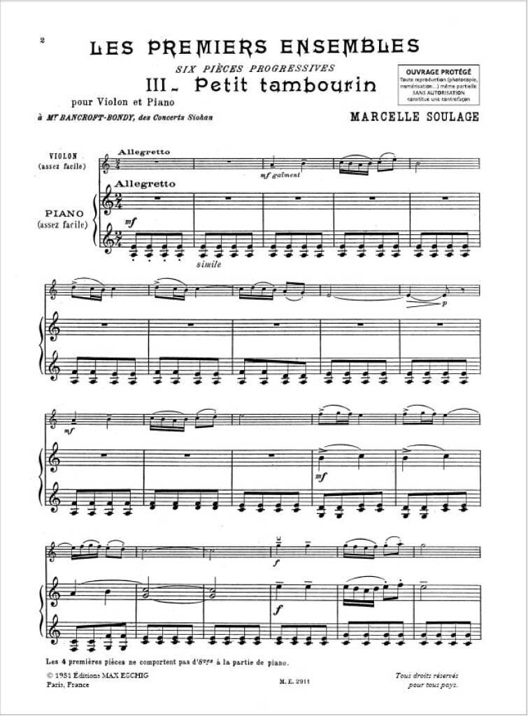 Soulage Marcelle - Petit Tambourin - Violon & Piano