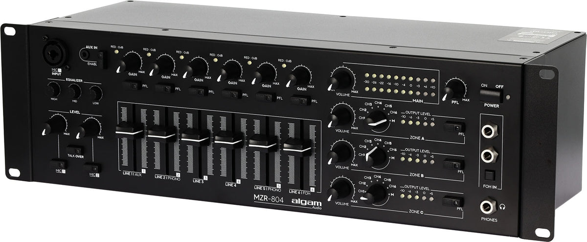 MZR 804 - rack-mountable 4 zone mixer 6 + 2 input