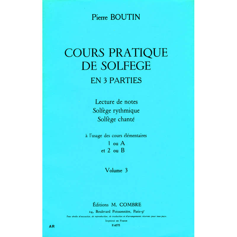 BOUTIN PIERRE - COURS PRATIQUE DE SOLFEGE VOL.3
