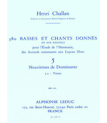 CHALLAN H. - 380 BASSES ET CHANTS DONNES VOL.5A (ACCORDS DE LA 9EME DOMINANTE) - TEXTES
