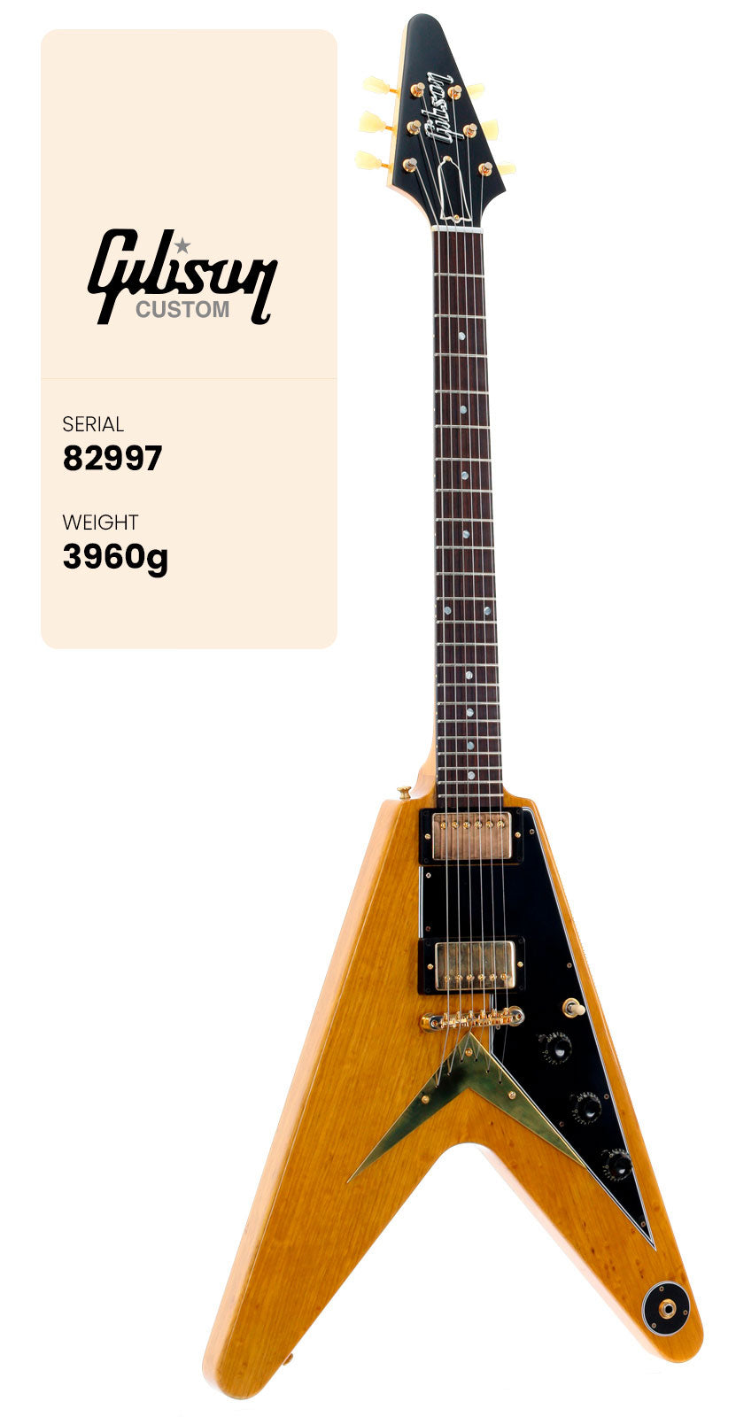 Flying V Korina 1958 Schwarzes Schlagbrett Natur CS HRC #82997