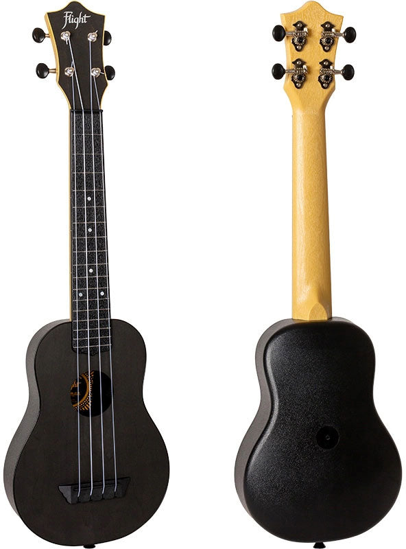TUSL35 Schwarze Sopran Ukulele mit Konzertmensur für unterwegs