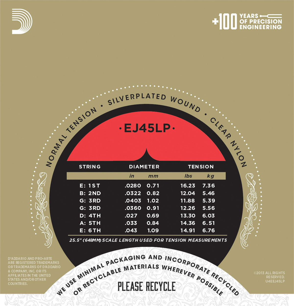 EJ45LP PRO-ARTE COMPOSITE CLASSICAL GUITAR STRINGS NORMAL TENSION