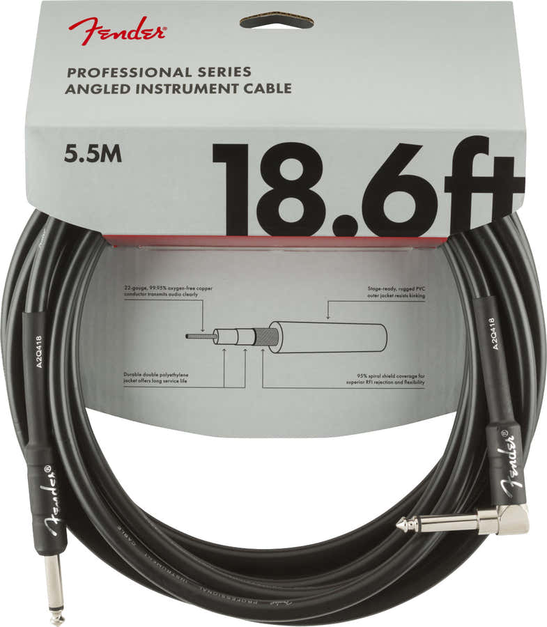 PROFESSIONAL INSTRUMENT CABLE STRAIGHT/ANGLE 18.6' BLACK