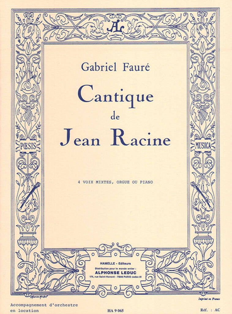 Cantique De Jean Racine Op. 11 Choeur & Piano - Faure