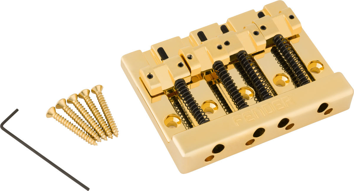 Fender HiMass 4-Saiten-Bassbrücken-Baugruppe mit Zinkreitern Gold