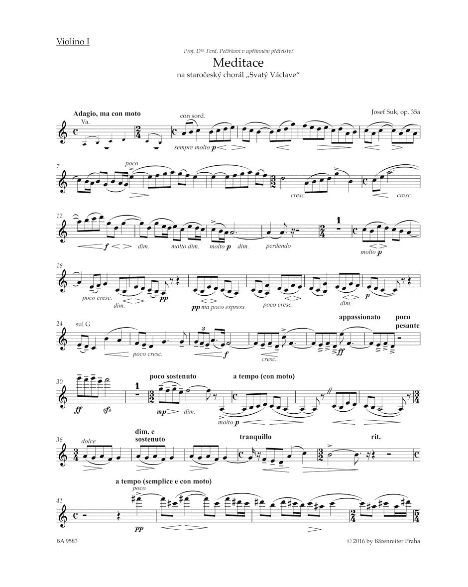 Suk Josef - Meditation On The Old Czech Hymn "ST Wenceslas" Op.35a - Parties Separees