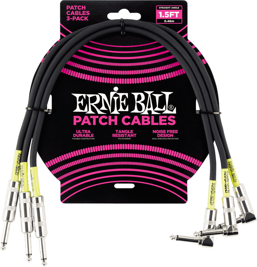 Instrumentenkabel Patch Pack Mit 3 - Gerade /Abgewinkelt - 46CM Schwarz
