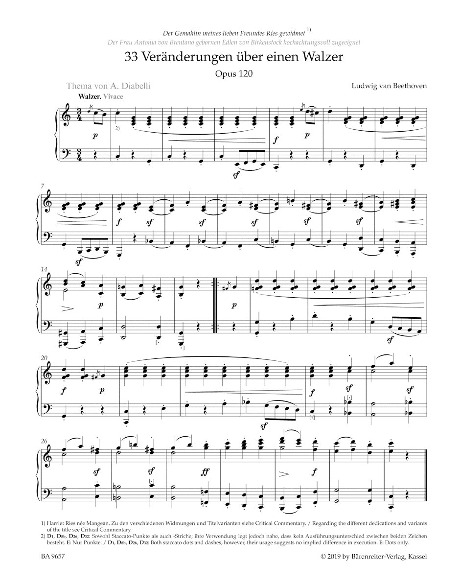 BEETHOVEN L.V. - 33 VARIATIONS ON A WALTZ OP.120 "DIABELLI VARIATIONS - PIANO