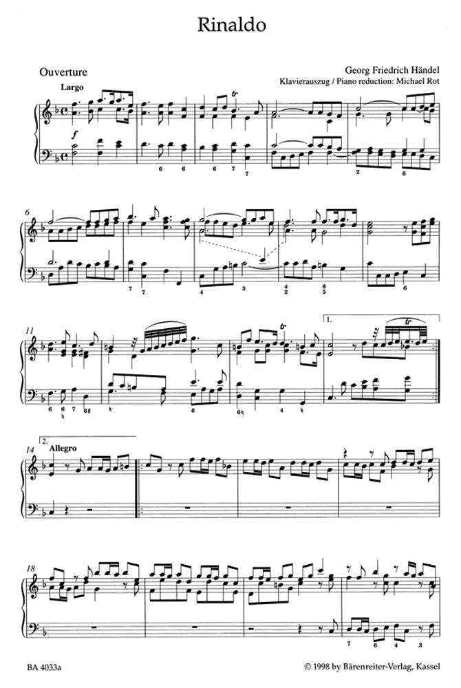 Handel G.F. - Rinaldo HWV 7a - Reduction Piano