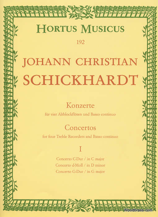 Schickhardt J.C. - Sechs Konzerte für vier Altblockflöten und BC - Heft 1