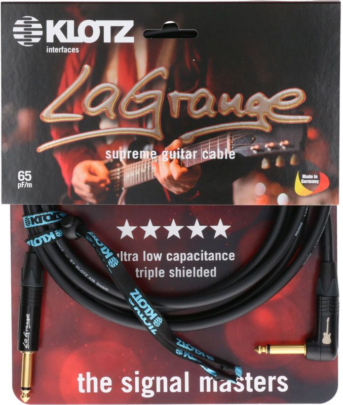 LA-grange Instrumentenkabel Schwarz 9M Mono-Klinke - Abgewinkelte Mono-Klinke Goldkontakt