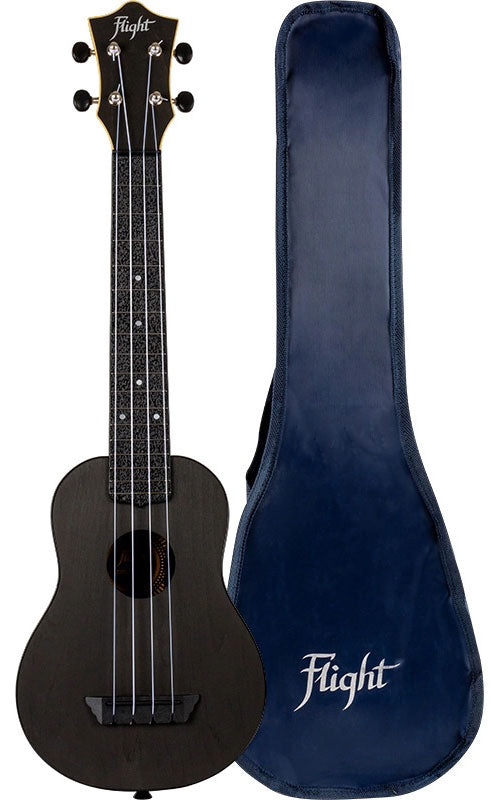 TUSL35 Schwarze Sopran Ukulele mit Konzertmensur für unterwegs