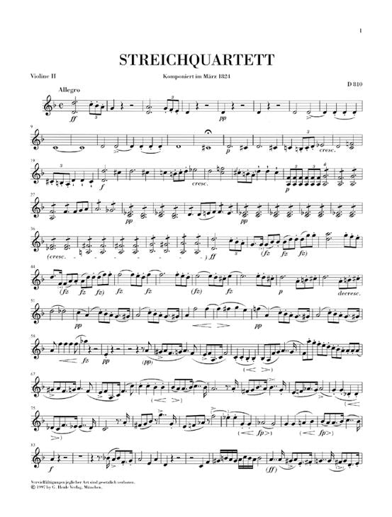 SCHUBERT F. - STRING QUARTET "THE DEATH AND THE MAIDEN" D MINOR D 810