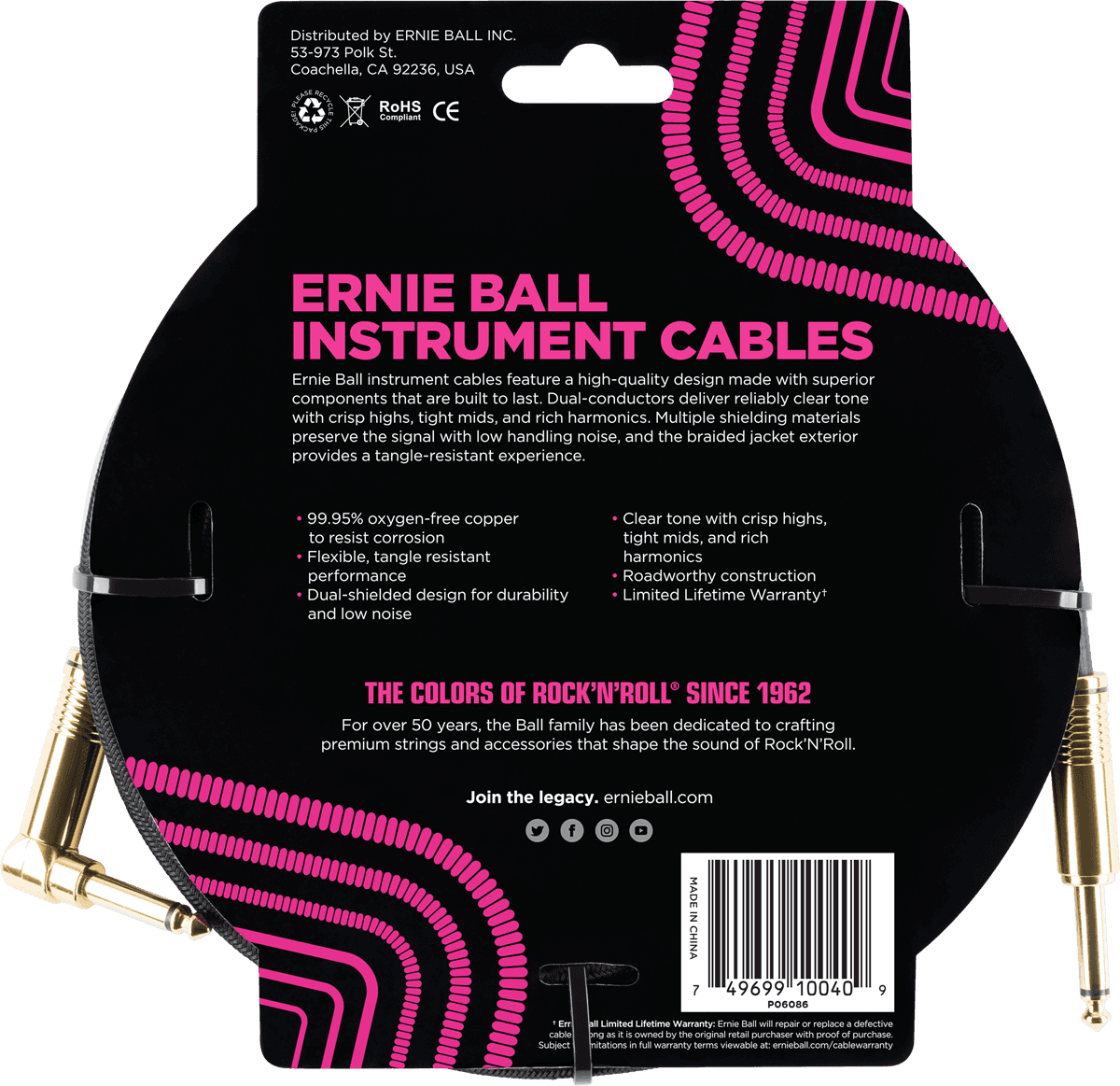 Instrumentenkabel Geflochtene Ummantelung Klinke/klinke Abgewinkelt 5,5M Schwarz