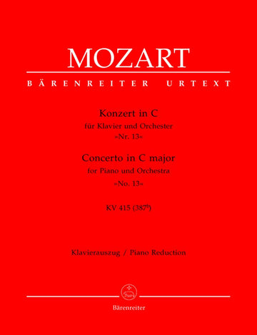 MOZART W.A. - KONZERT IN C-DUR FÜR KLAVIER UND ORCHESTER N°13 KV 415 - KLAVIERAUSZUG