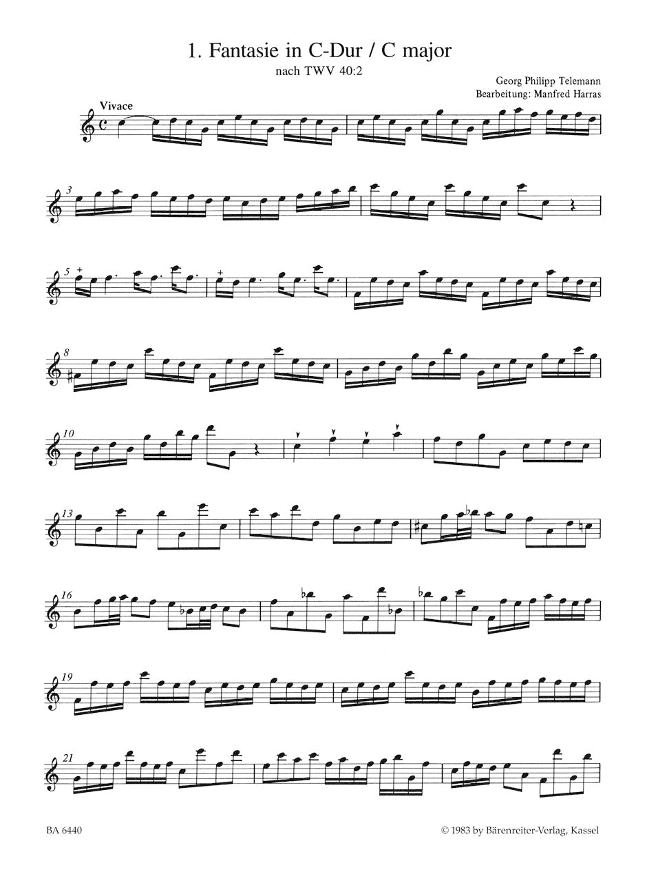 Telemann G. P. - 12 Fantasien TWV 40:2-13 - Altblockflöte