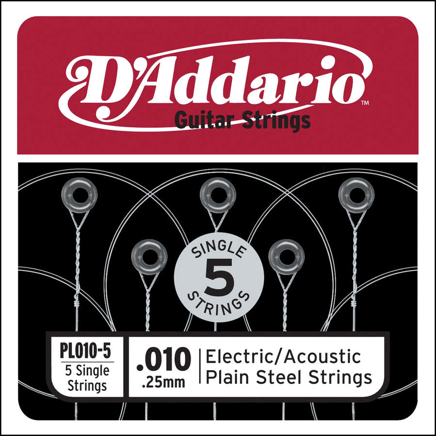 PL010-5 PLAIN STEEL GUITAR SINGLE STRING .010 5-PACK