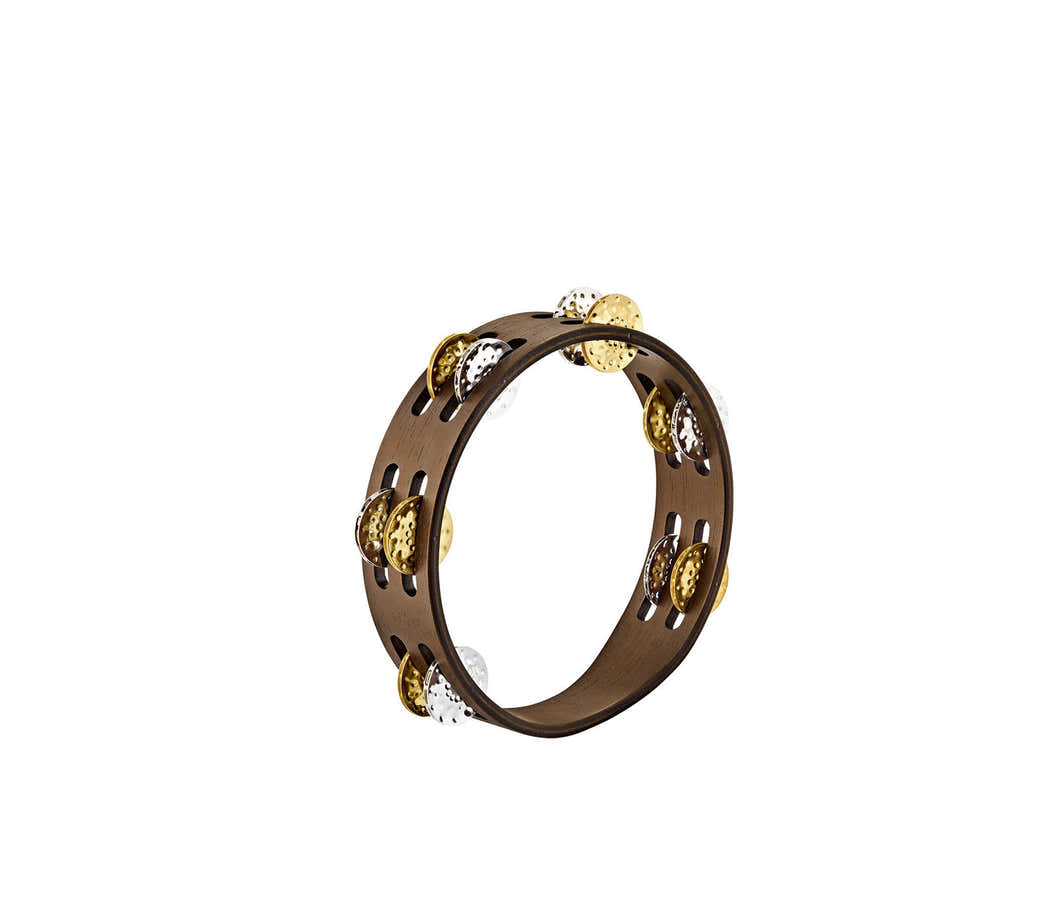 CTA2VM-WB - 8" WOOD TAMBOURINE WALNUT BROWN MIXED JINGLES