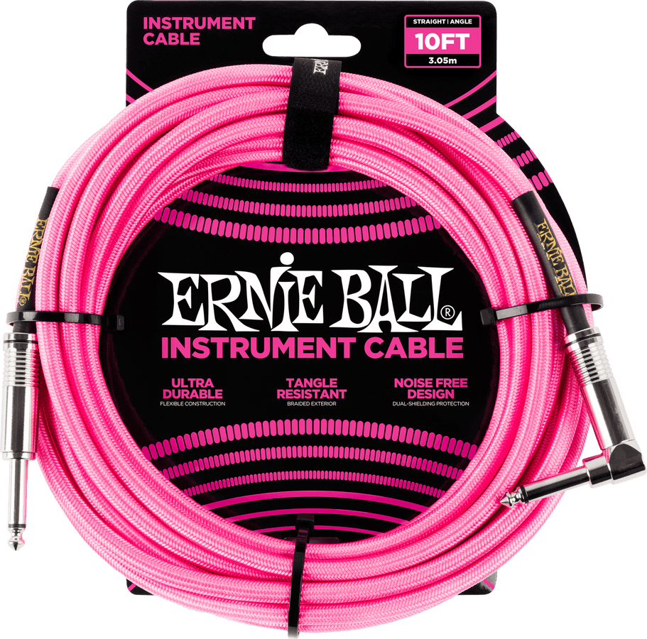 Instrumentenkabel Geflochtener Mantel Jack/jack Gewinkelt 3M Fluoreszierendes Rosa