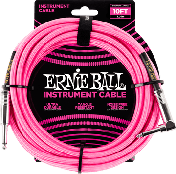 Instrumentenkabel Geflochtener Mantel Jack/jack Gewinkelt 3M Fluoreszierendes Rosa