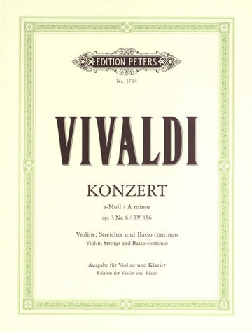 VIVALDI ANTONIO - CONCERTO IN A MINOR OP.3 NO.6 RV 356 - VIOLIN AND PIANO