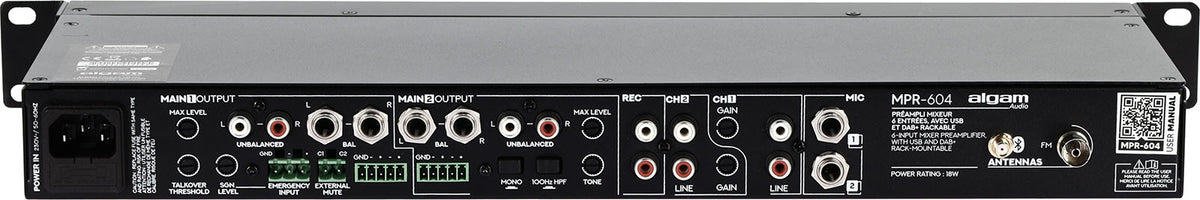 MPR 604 - rack-mountable 6-input preamp mixer with USB and FM