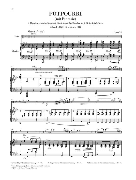 HUMMEL J.N. - POTPOURRI (FANTASIE) OP. 94 FOR VIOLA AND ORCHESTRA