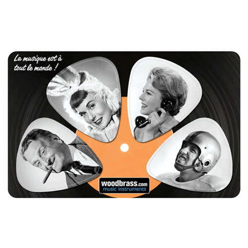Pikcard Fifties Woodbrass Karte 4 Abnehmbare Plektren