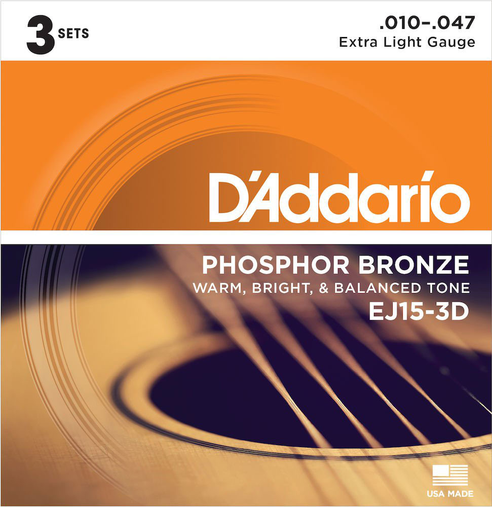 D'ADDARIO OF 3 ACOUSTIC SETS EJ15 10 14 23 30 39 47