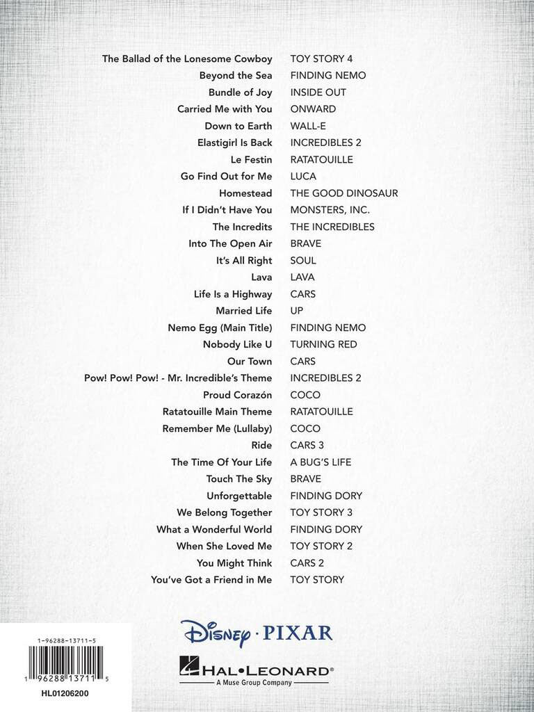 Pixar Collection for Big Note Piano