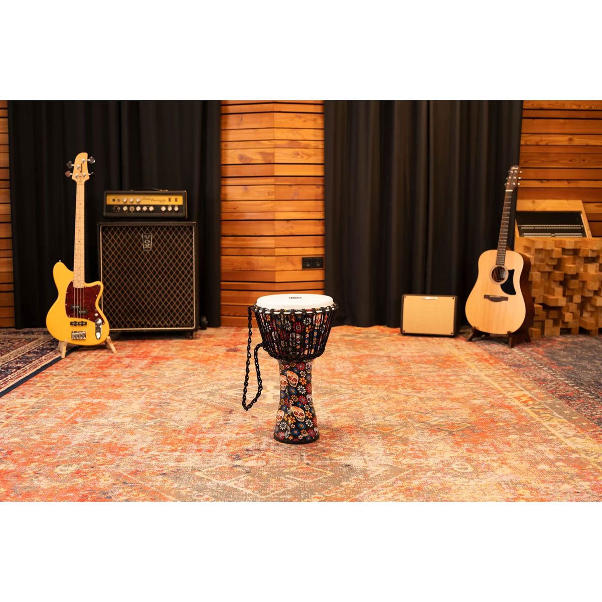 PERCUSSION 10" ROPE TUNED TRAVEL SERIES DJEMBE SYNTHETIC HEAD (PATENTED) DAY OF THE DEAD