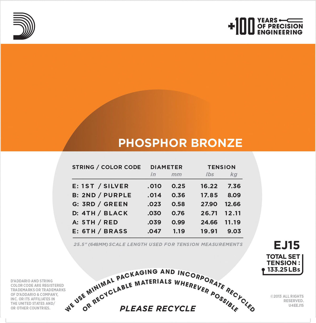 EJ15 PHOSPHOR BRONZE ACOUSTIC GUITAR STRINGS EXTRA LIGHT 10-47