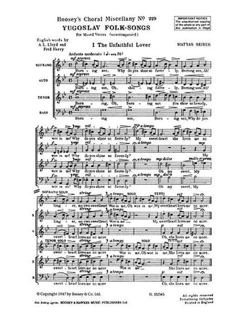 SEIBER MATYAS - YUGOSLAV FOLKSONGS - MIXED CHOIR A CAPPELLA