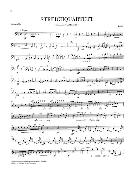 SCHUBERT F. - STRING QUARTET "THE DEATH AND THE MAIDEN" D MINOR D 810