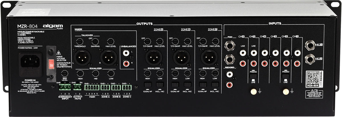 MZR 804 - rack-mountable 4 zone mixer 6 + 2 input